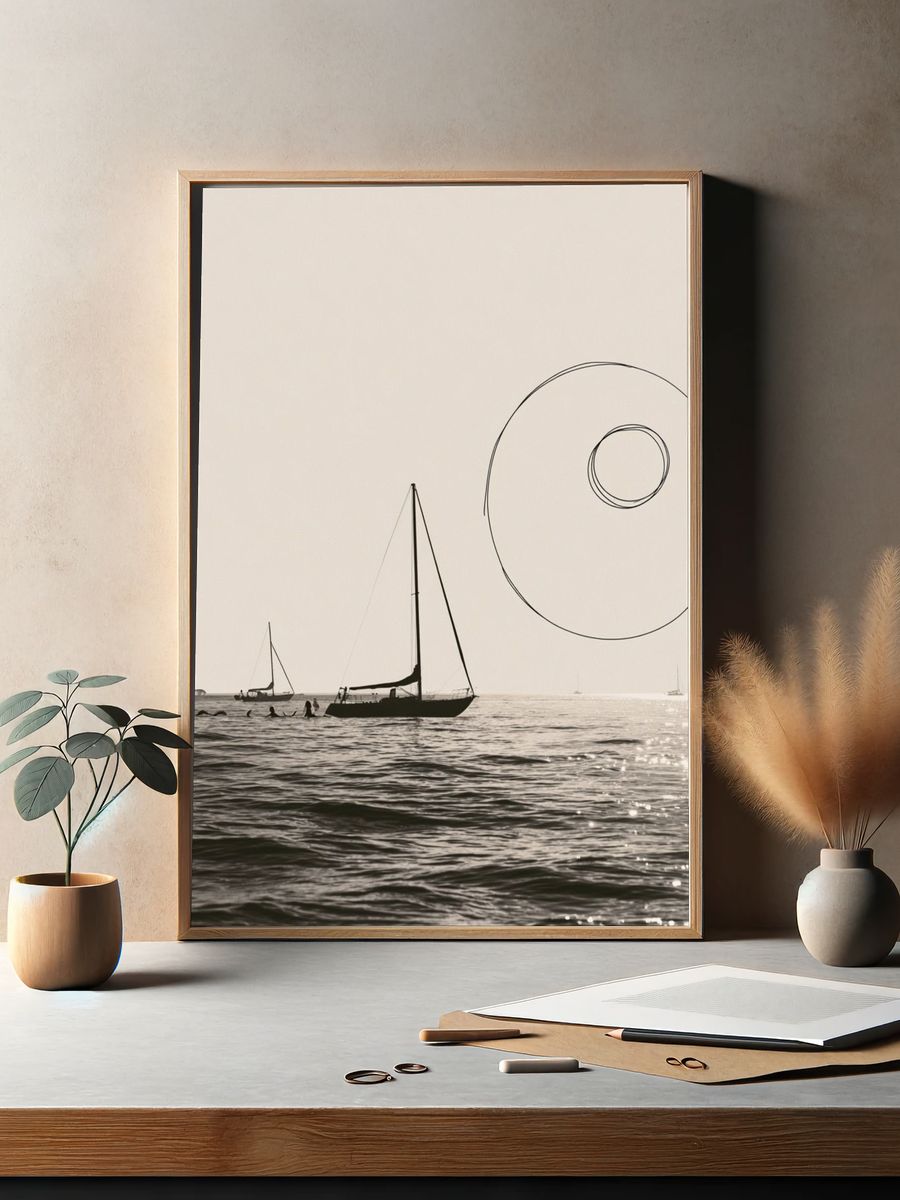 Sailboats at Sea Photography Poster. — room view 2