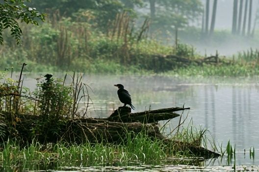 Misty Lakeside Bird Photography Poster. poster — photography art
