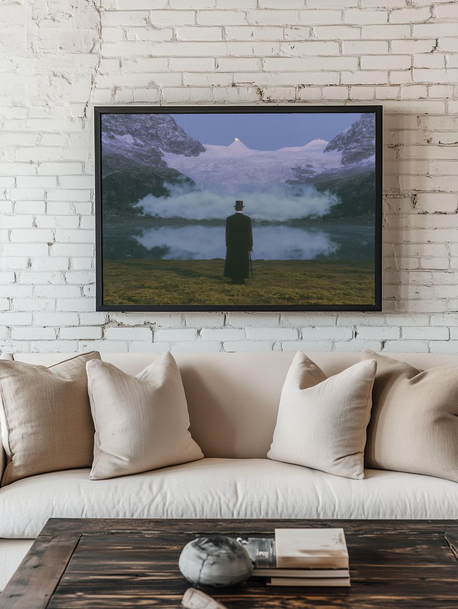 Misty Mountain Figure Photography Poster. room preview