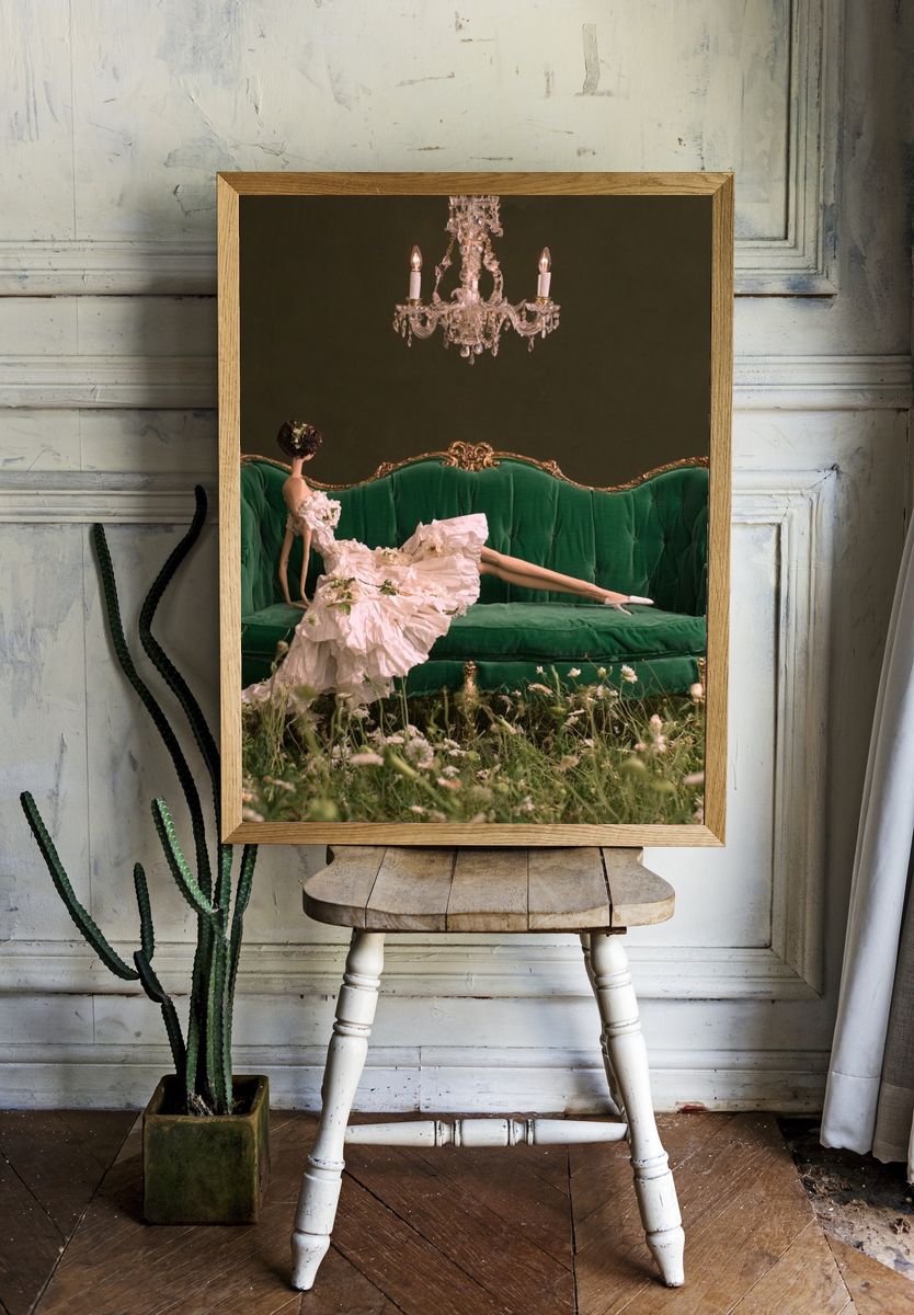 Surreal Green Sofa Portrait Print. room preview