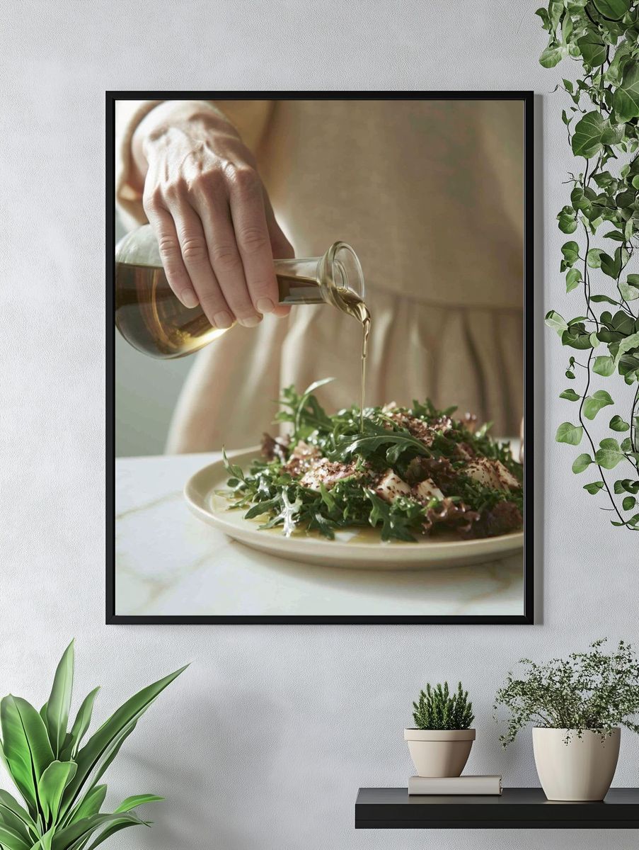 Olive Oil Salad Pour Photography Poster. — room view 4