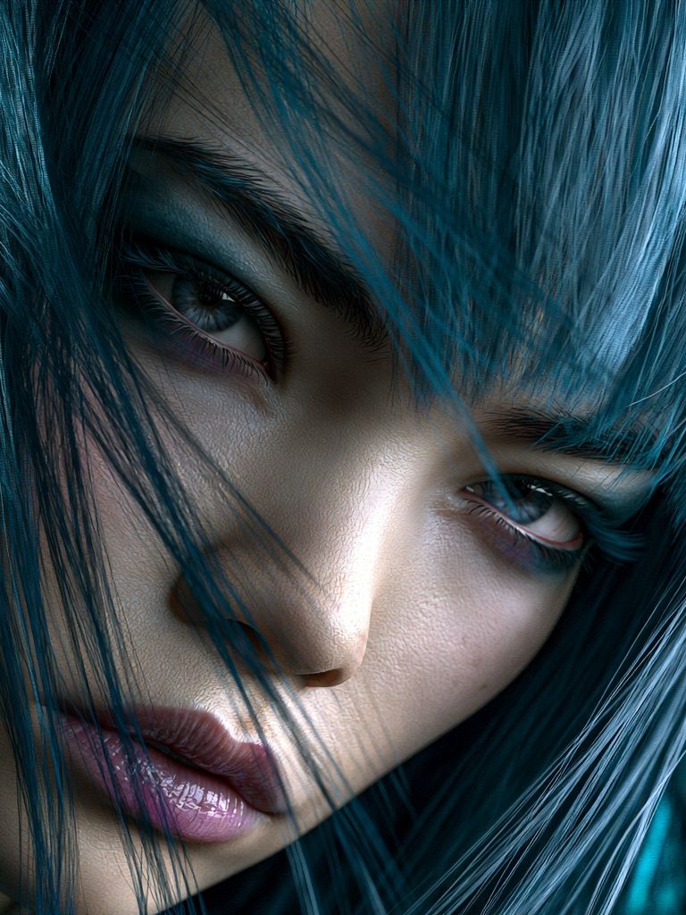 Blue-Haired Portrait Photography Poster. poster detail