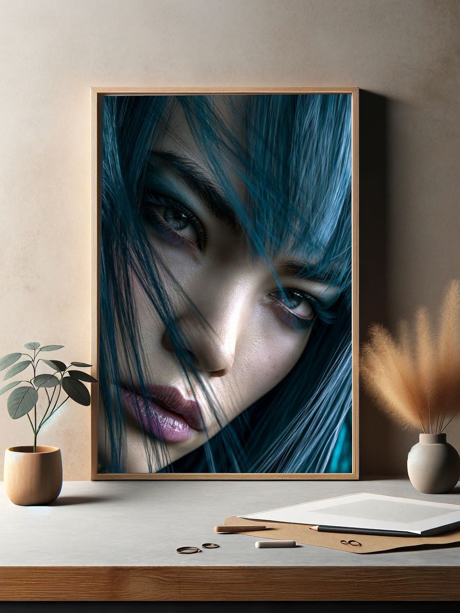 Blue-Haired Portrait Photography Poster. — room view 2