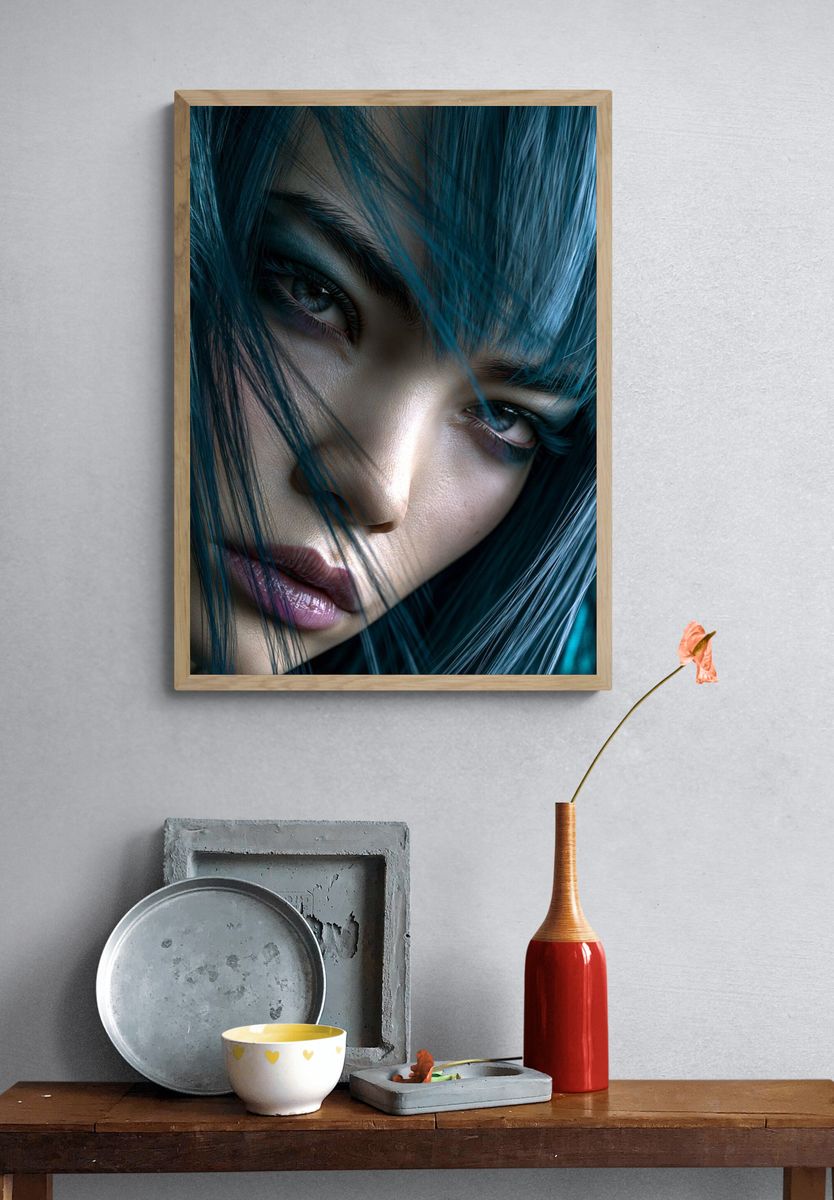 Blue-Haired Portrait Photography Poster. — room view 3
