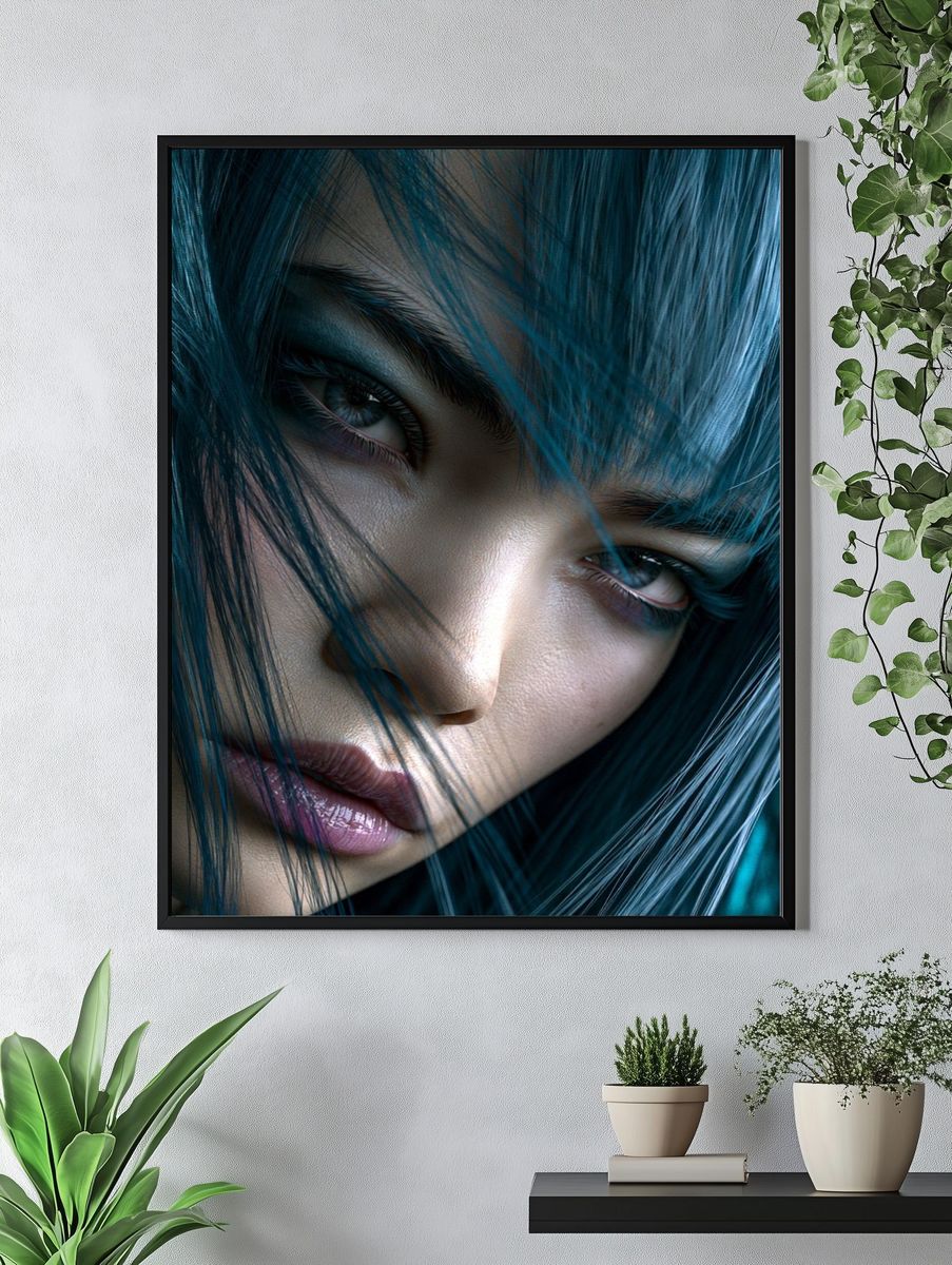 Blue-Haired Portrait Photography Poster. — room view 4