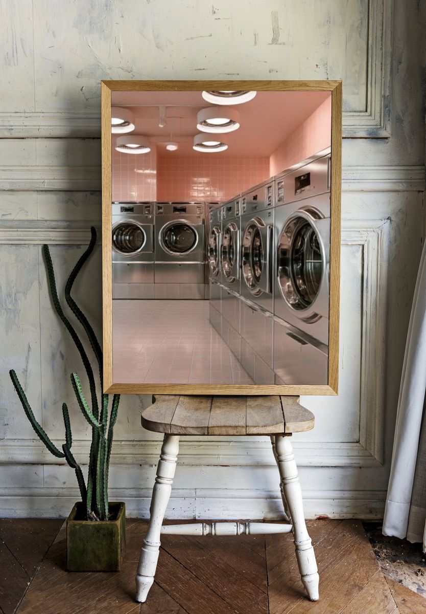 Pink Laundromat Interior Photography Poster. — room view 1