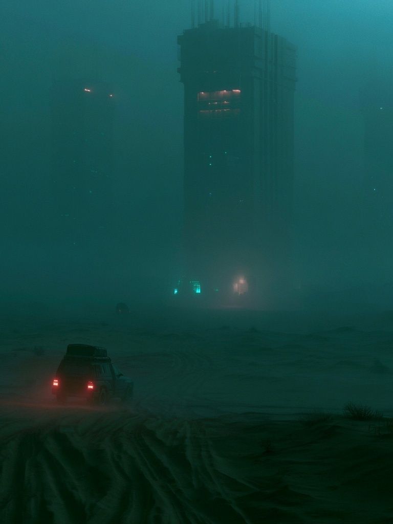 Foggy Neon Cityscape Photography Poster. poster — photography art