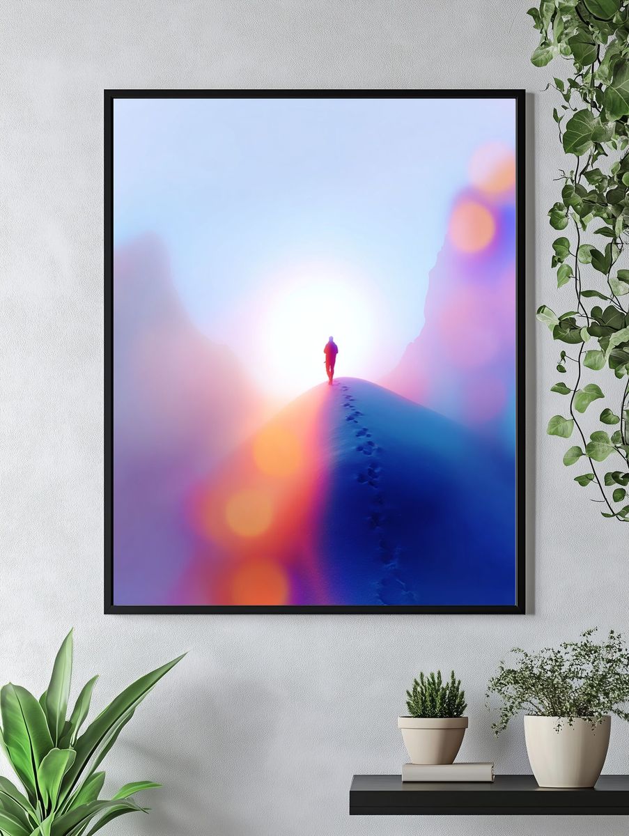 Dreamy Mountain Hiker Photography Poster. — room view 4