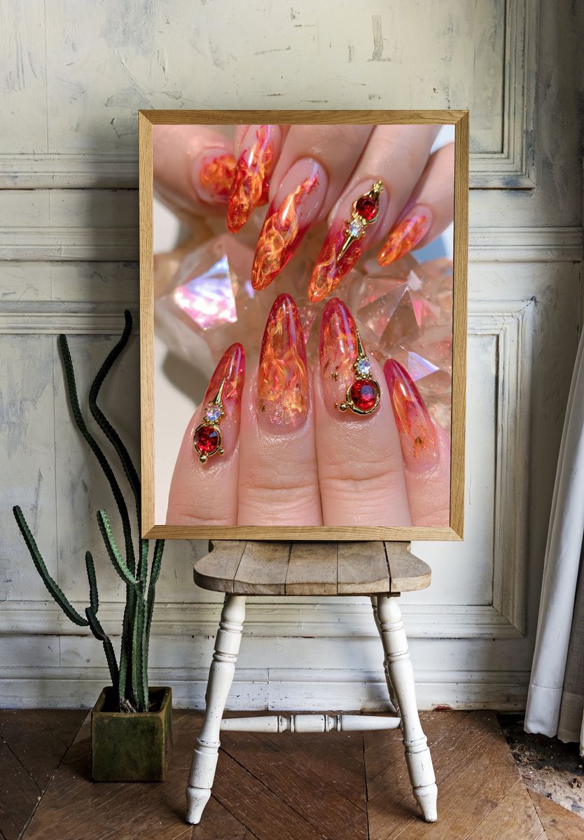 Glam Flame Nail Art Photography Poster. — room view 1