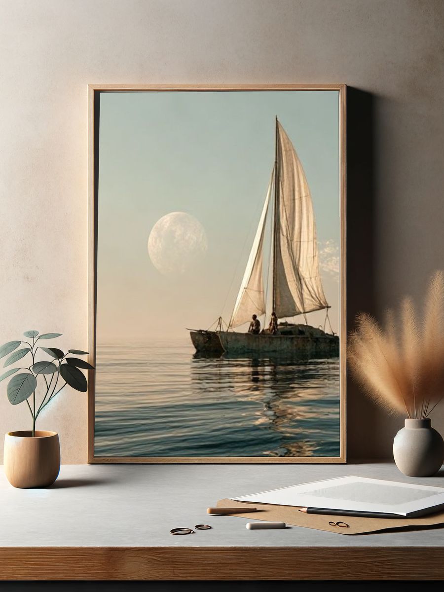 Moonlit Sailboat Photography Poster. — room view 2