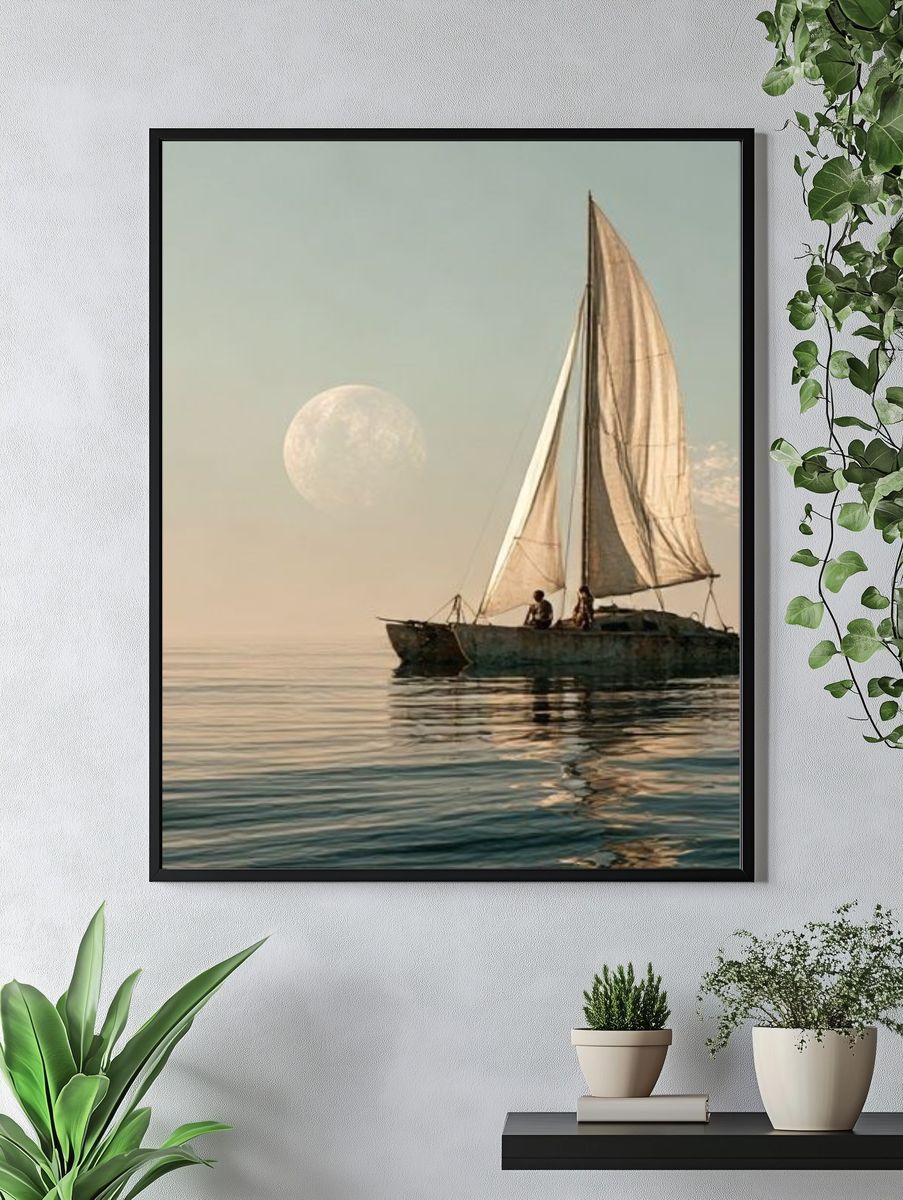 Moonlit Sailboat Photography Poster. — room view 4