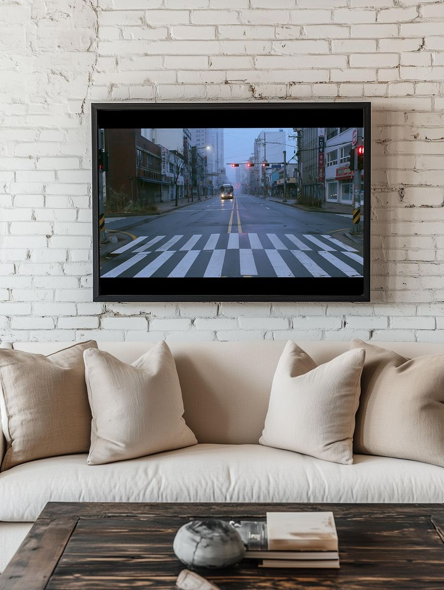 Foggy City Intersection Photography Poster. — room view 1