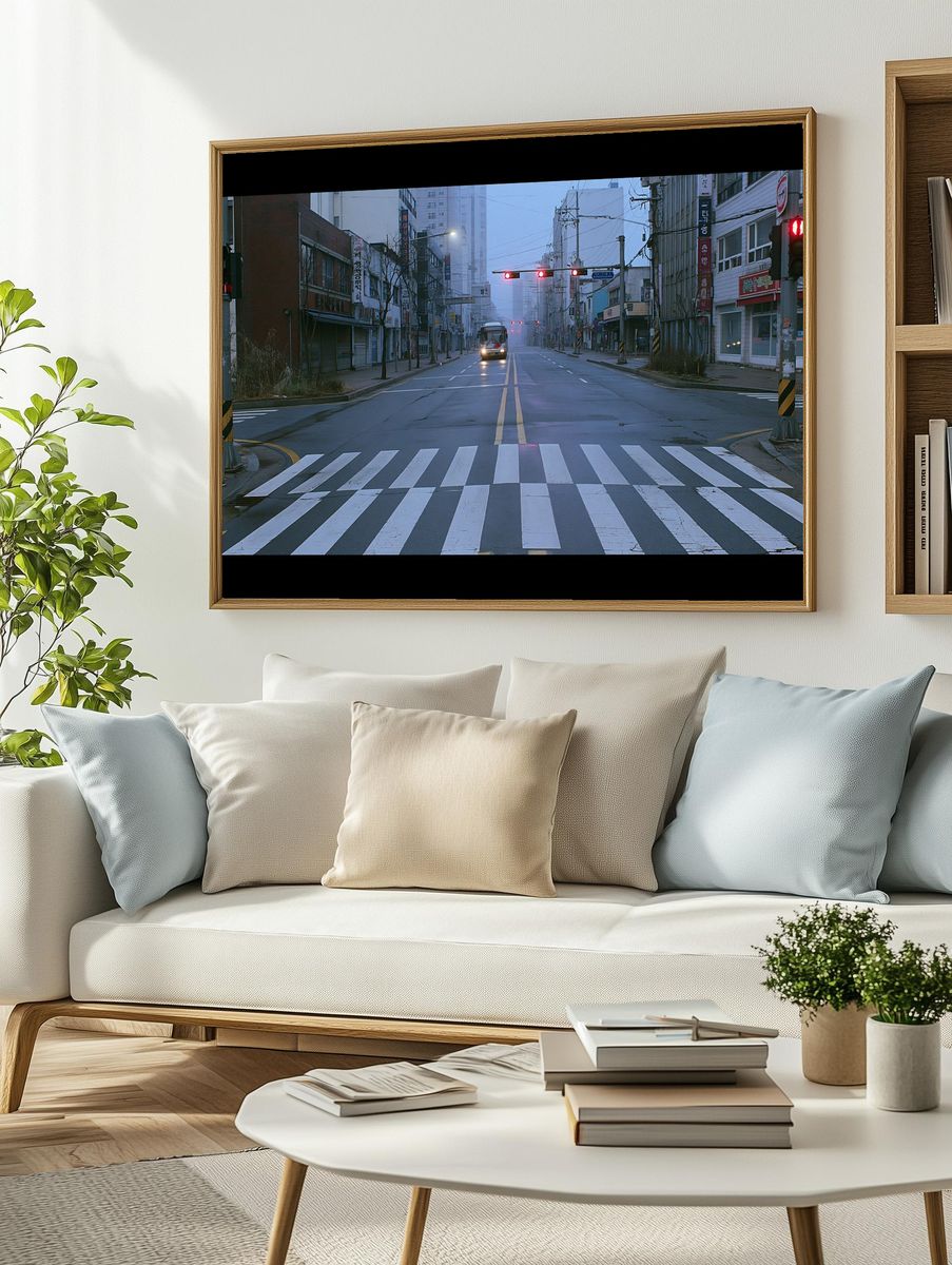 Foggy City Intersection Photography Poster. — room view 2