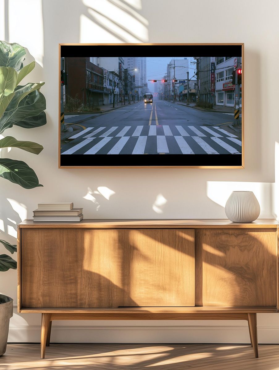 Foggy City Intersection Photography Poster. — room view 3