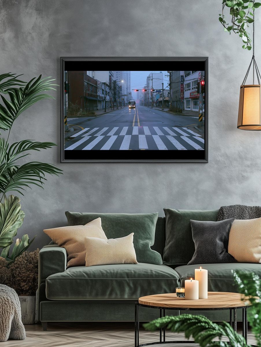 Foggy City Intersection Photography Poster. — room view 4