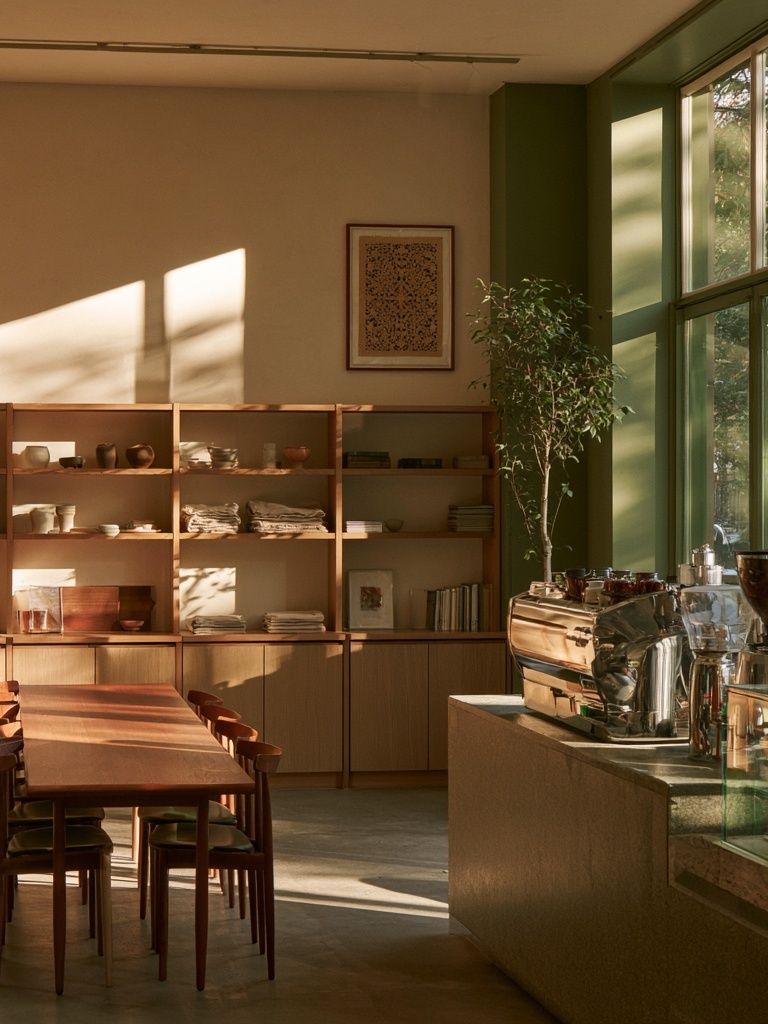 Sunlit Café Interior Photography Poster. poster detail