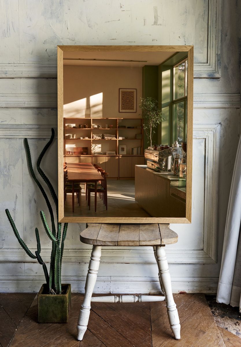 Sunlit Café Interior Photography Poster. room preview