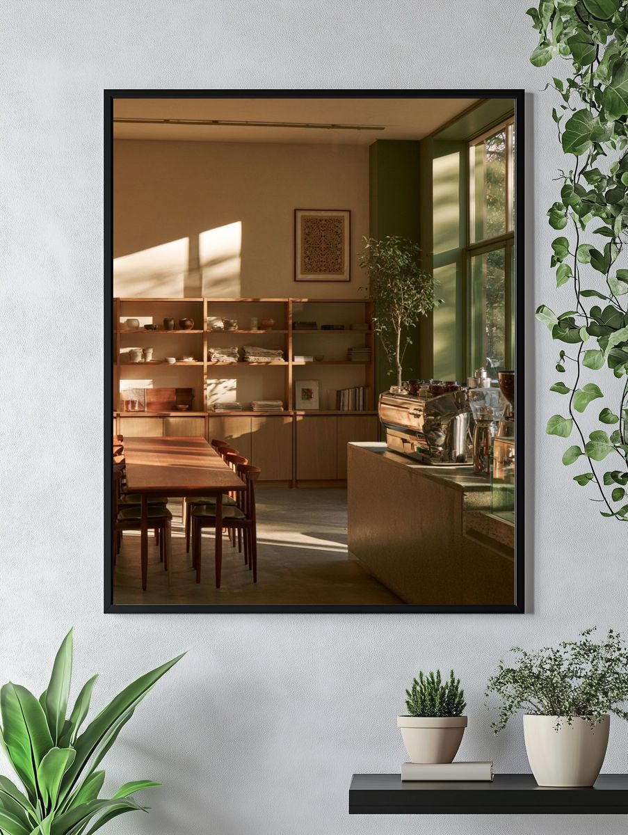 Sunlit Café Interior Photography Poster. — room view 4