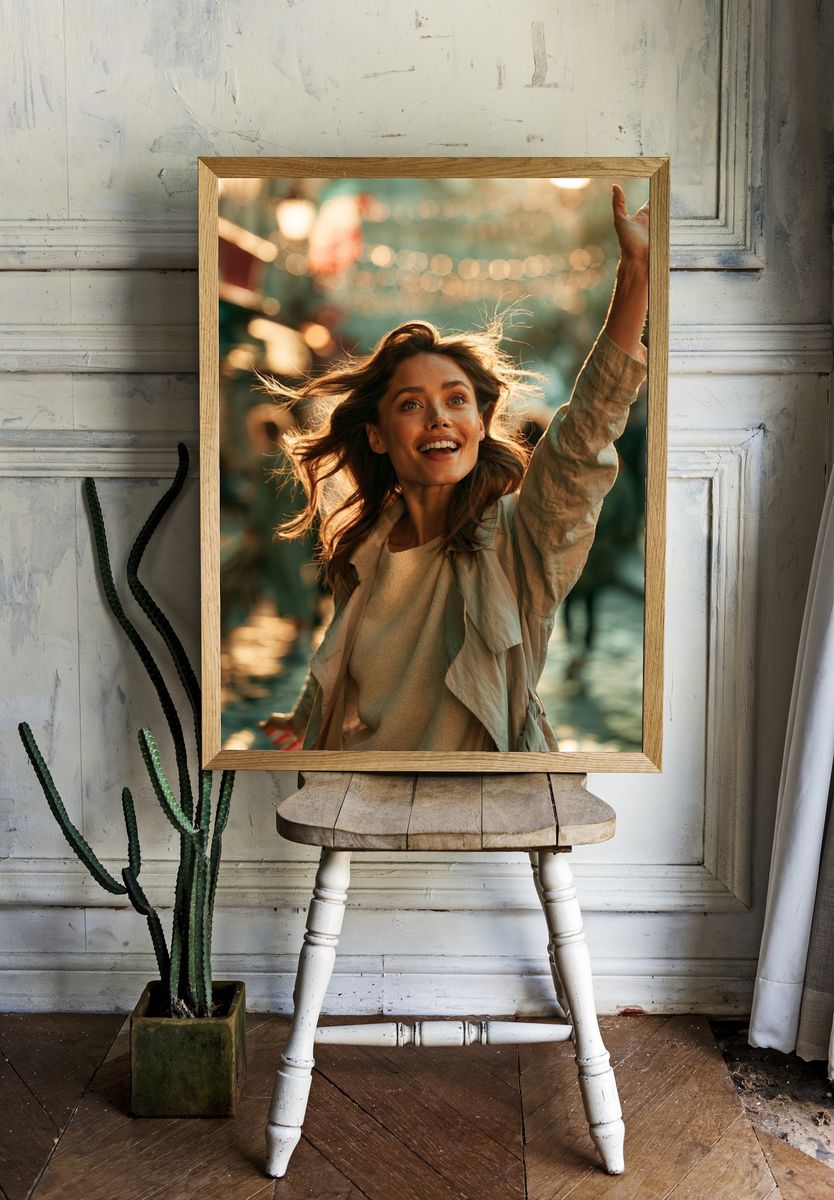 Joyful Woman in Motion Photography Poster. room preview