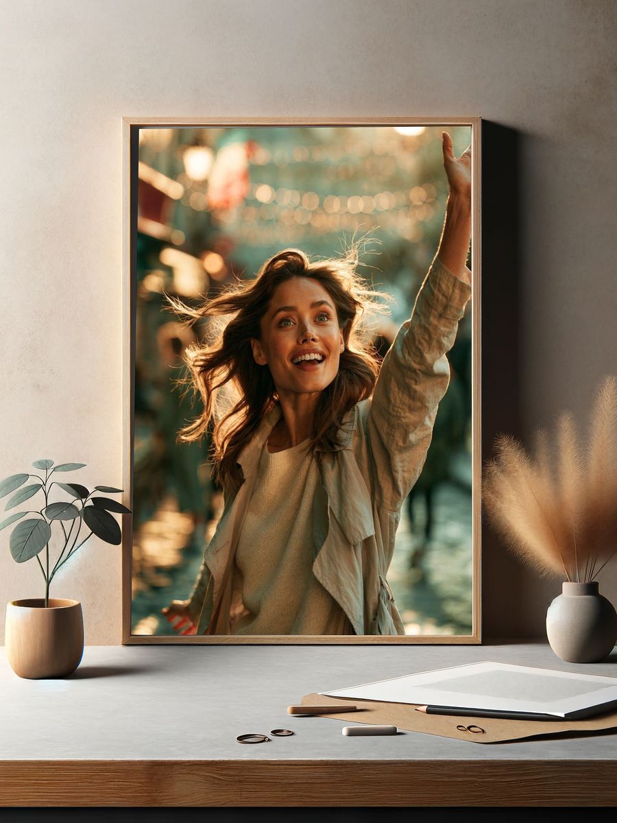 Joyful Woman in Motion Photography Poster. — room view 2