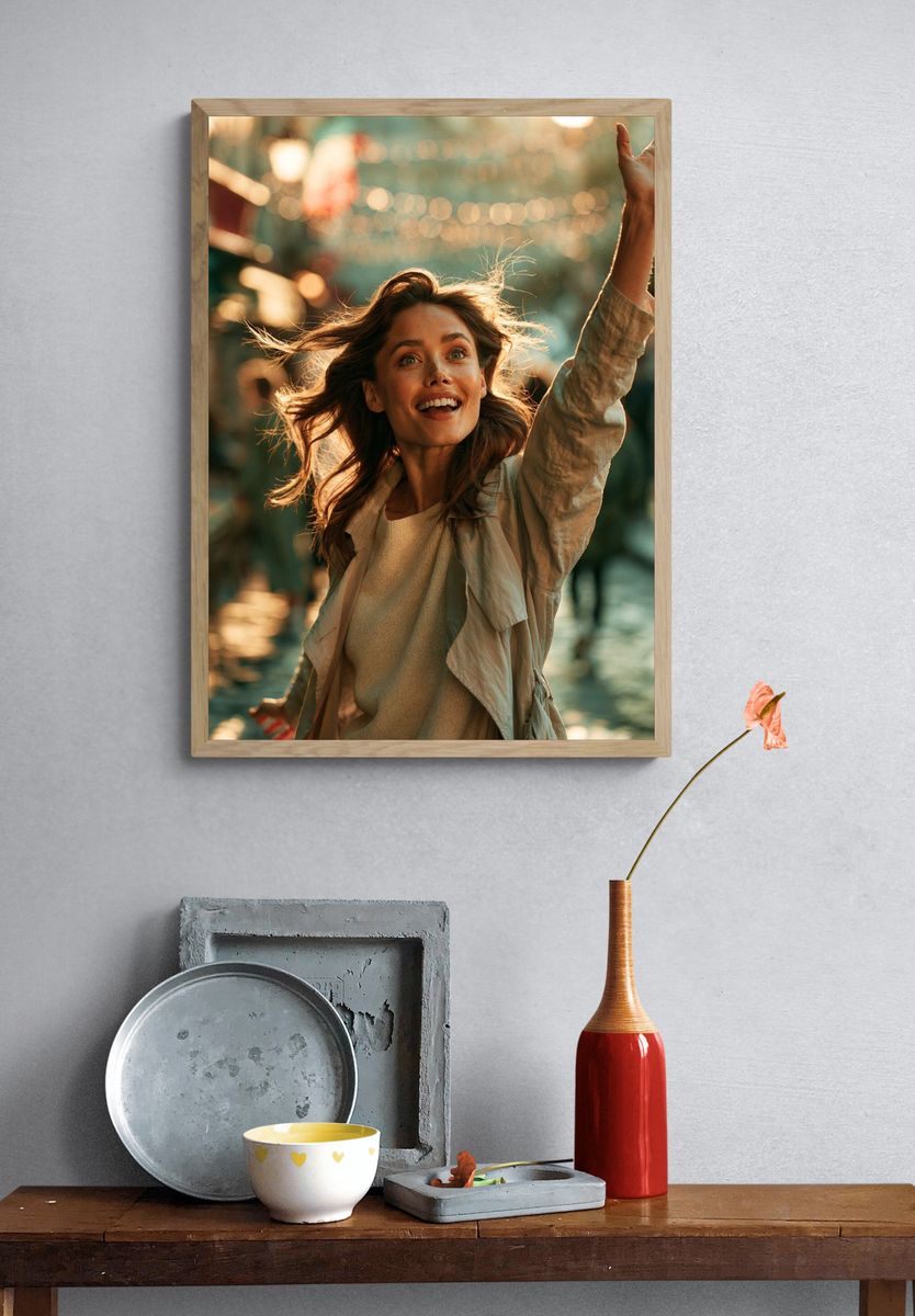 Joyful Woman in Motion Photography Poster. — room view 3