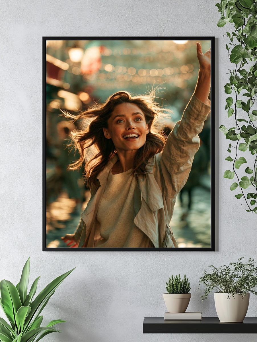 Joyful Woman in Motion Photography Poster. — room view 4