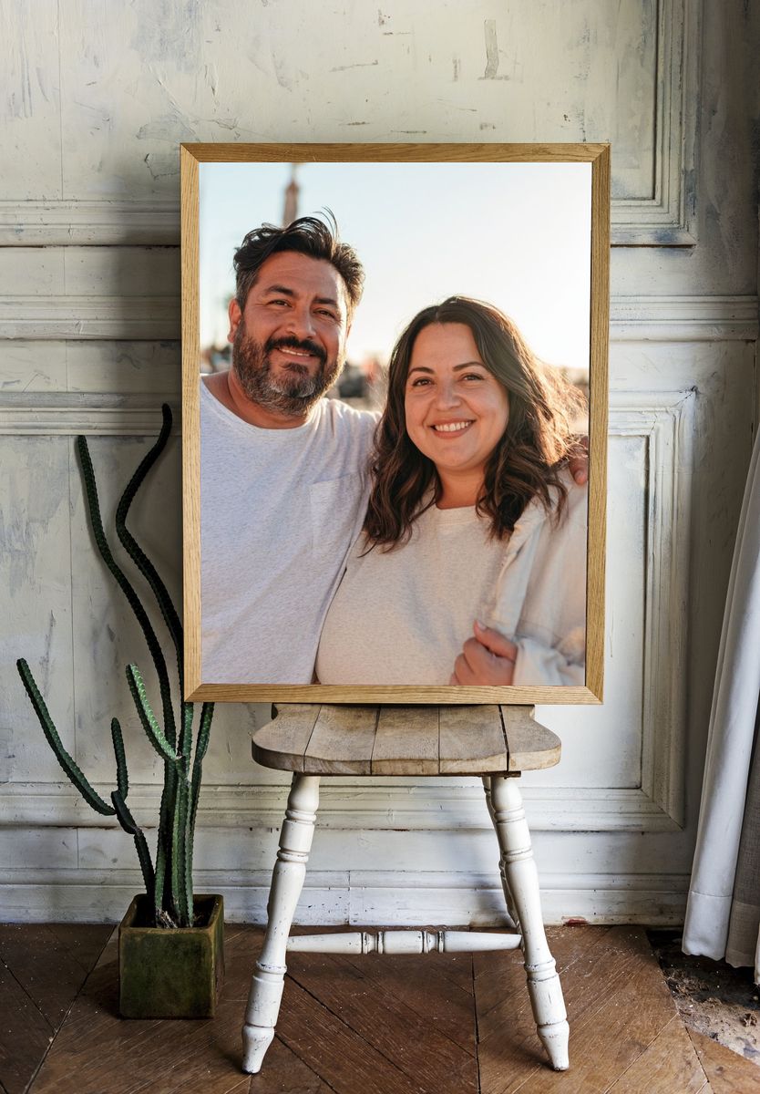 Smiling Couple Portrait Photography Poster. room preview