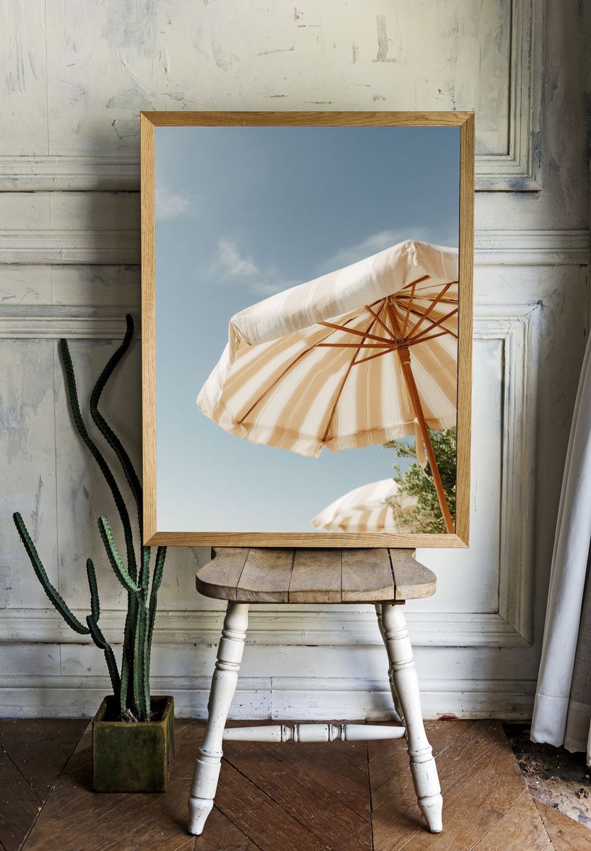 Beach Umbrella Sky Photography Print. — room view 1