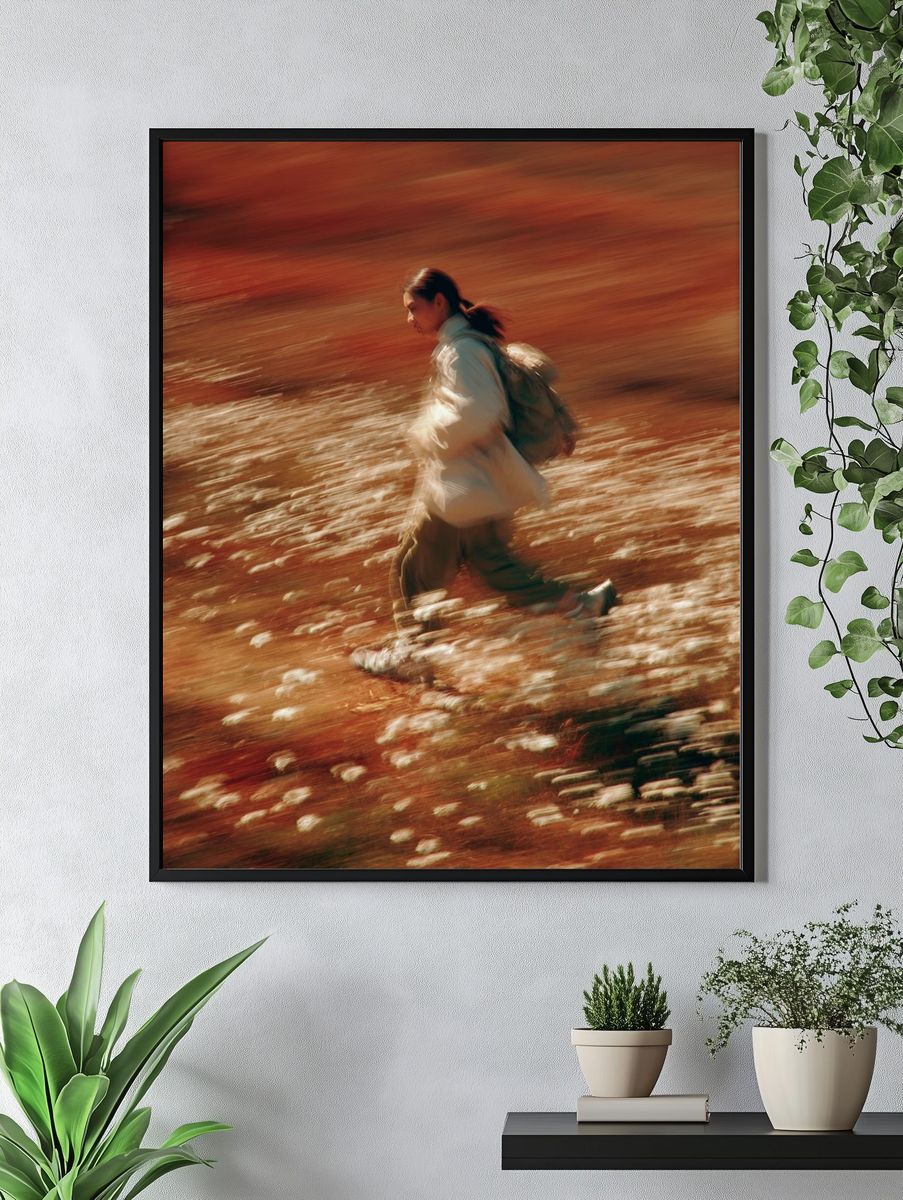 Blurred Hiker in Autumn Field Poster. — room view 4