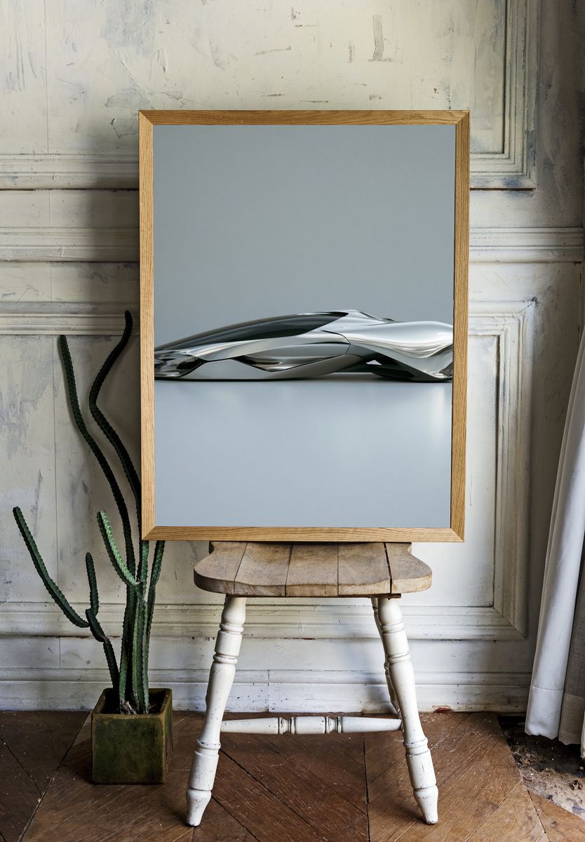 Futuristic Silver Concept Car Print. room preview