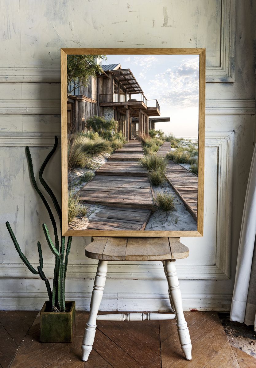 Coastal Boardwalk House Photography Poster. — room view 1