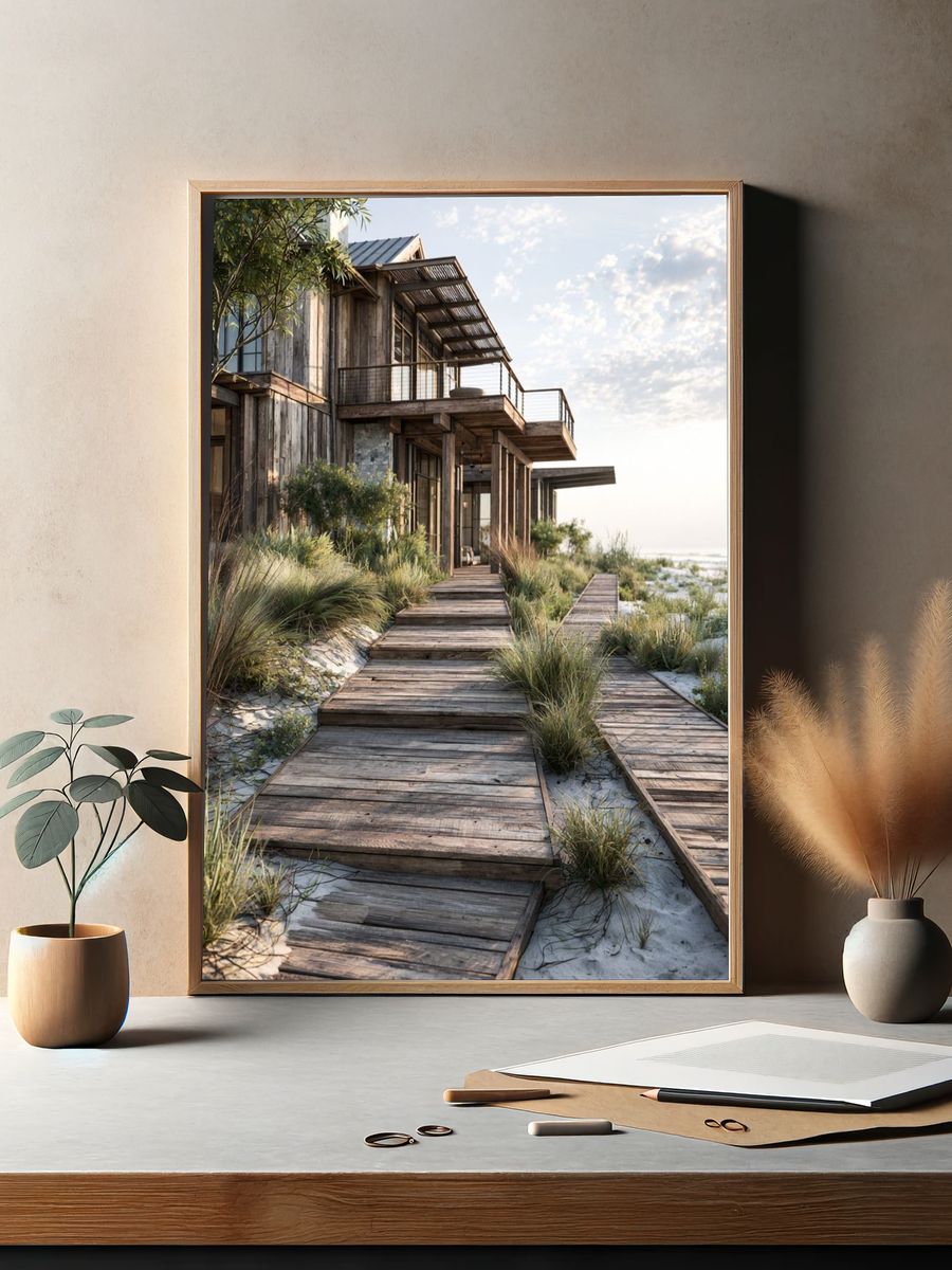Coastal Boardwalk House Photography Poster. — room view 2