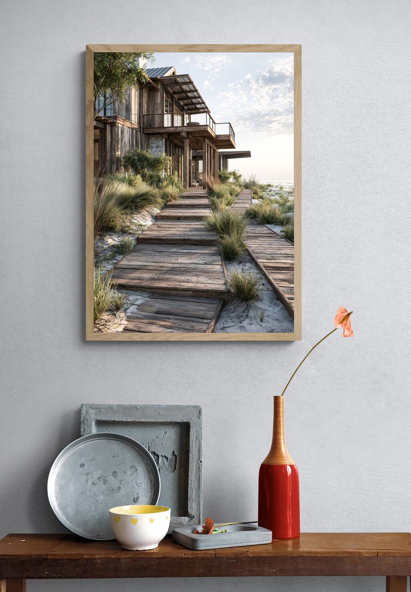Coastal Boardwalk House Photography Poster. — room view 3