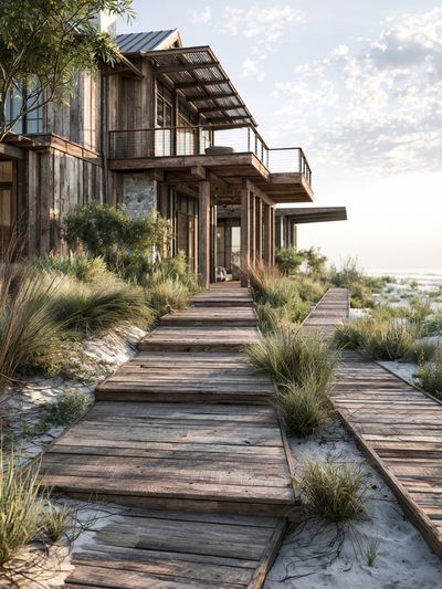 Coastal Boardwalk House Photography Poster. poster