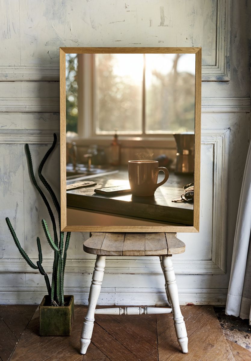 Sunlit Coffee Kitchen Photography Poster. — room view 1