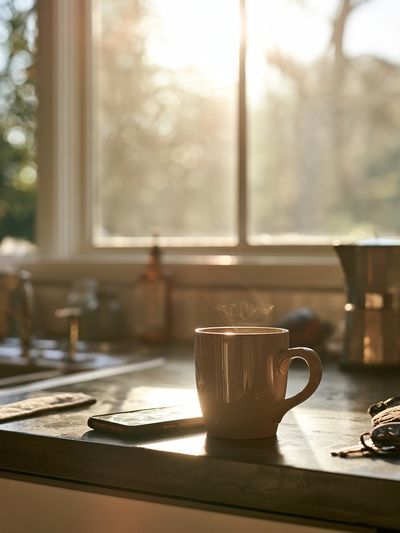 Sunlit Coffee Kitchen Photography Poster. poster