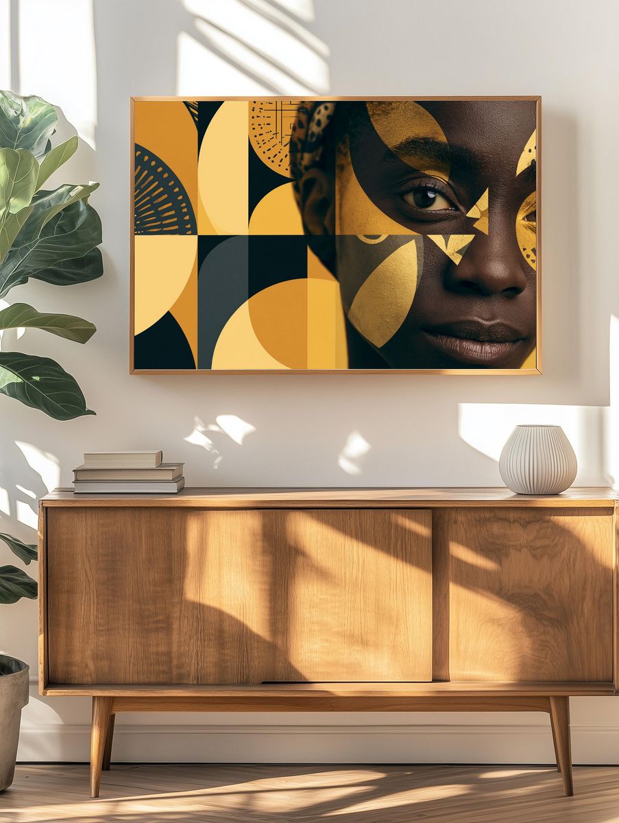 Golden Face Collage Photography Poster. — room view 3