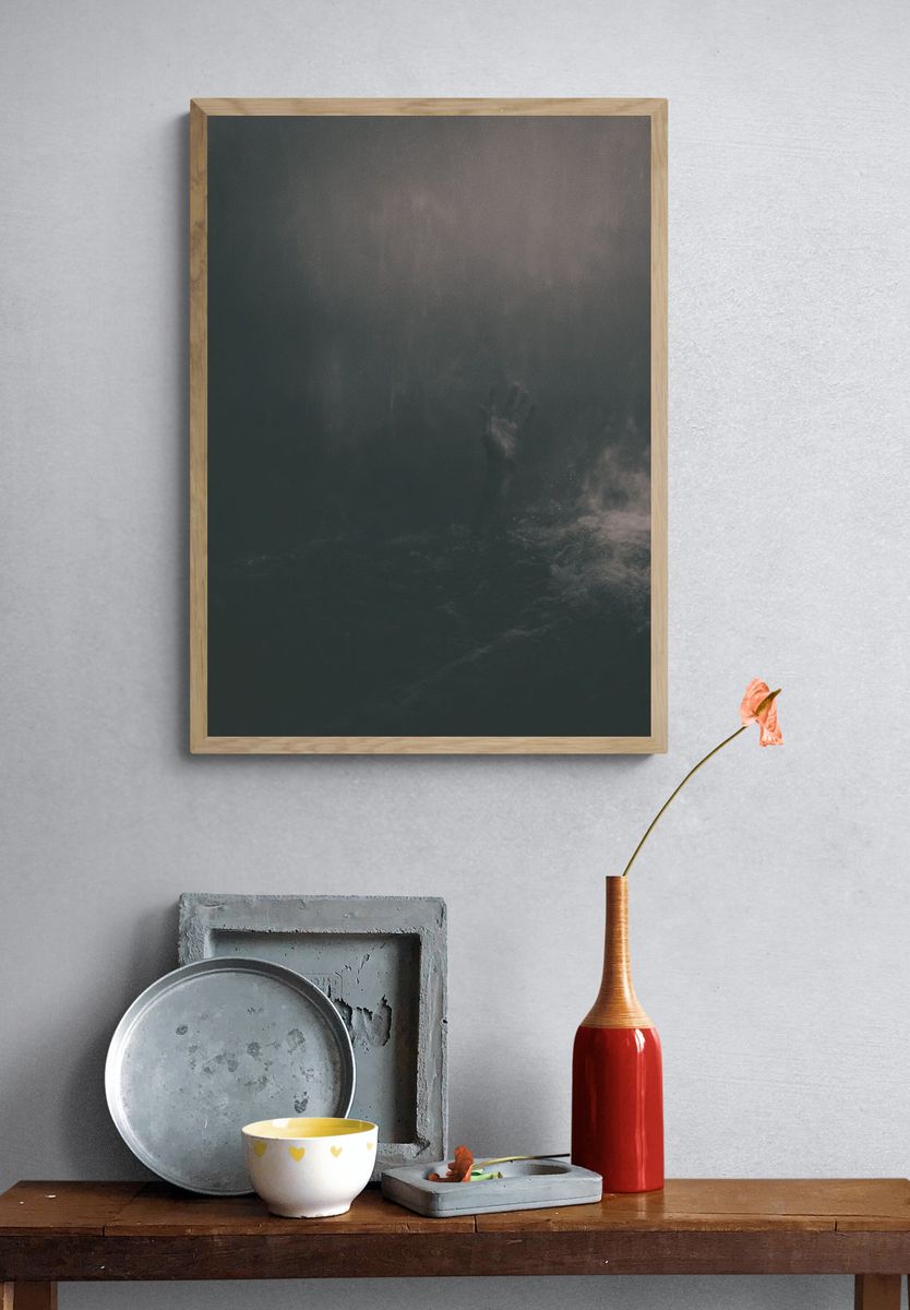 Misty Underwater Figure Photography Poster. — room view 3
