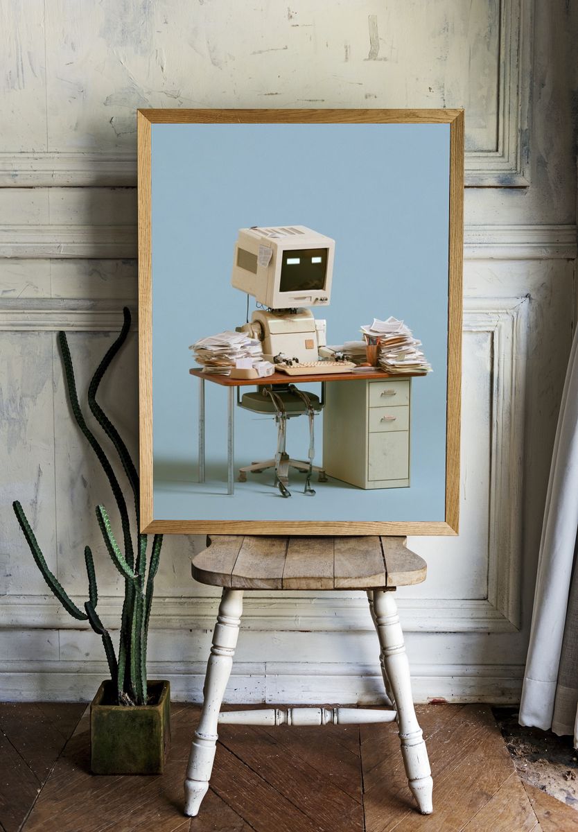 Retro Computer Desk Photography Print. room preview