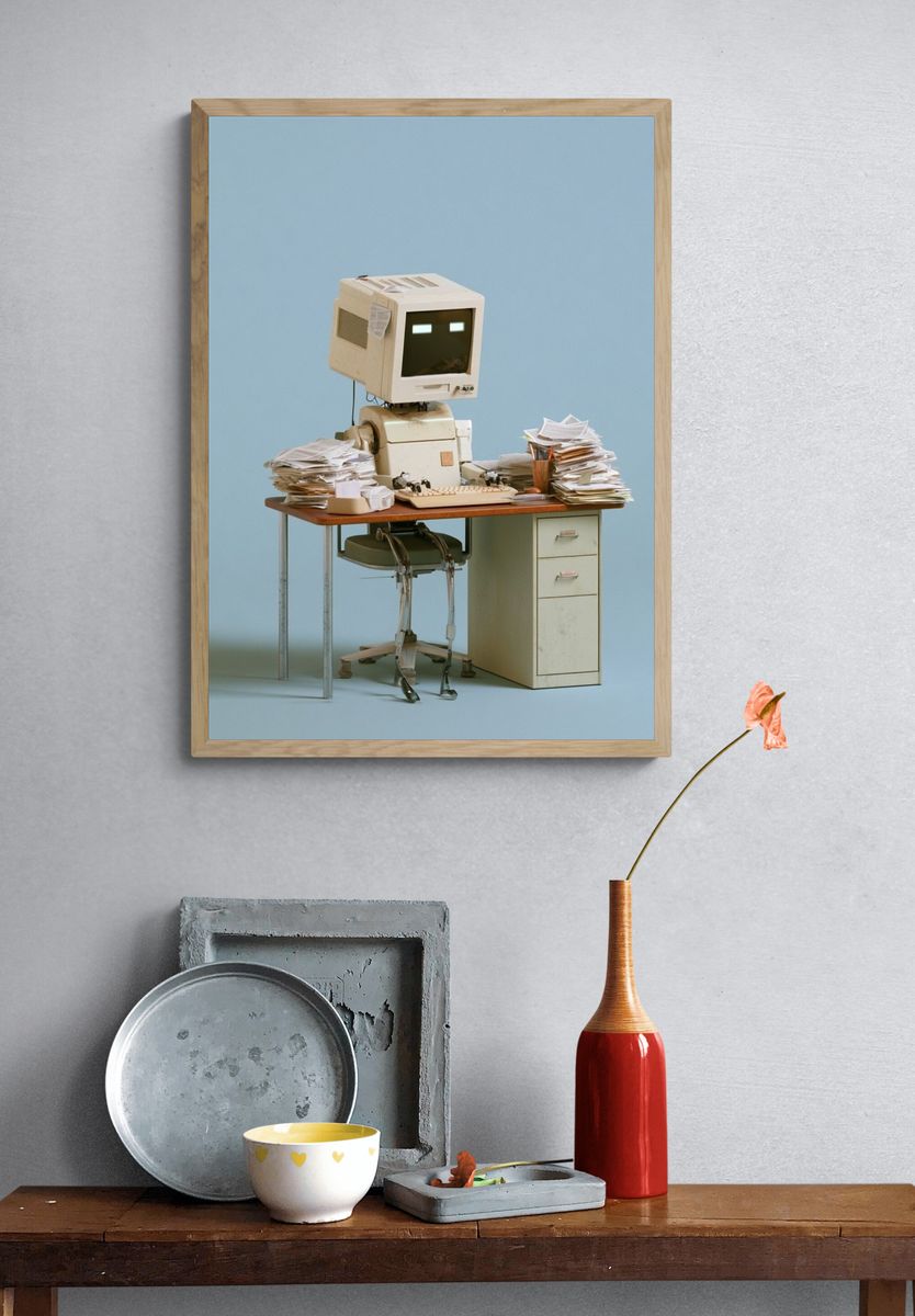 Retro Computer Desk Photography Print. — room view 3
