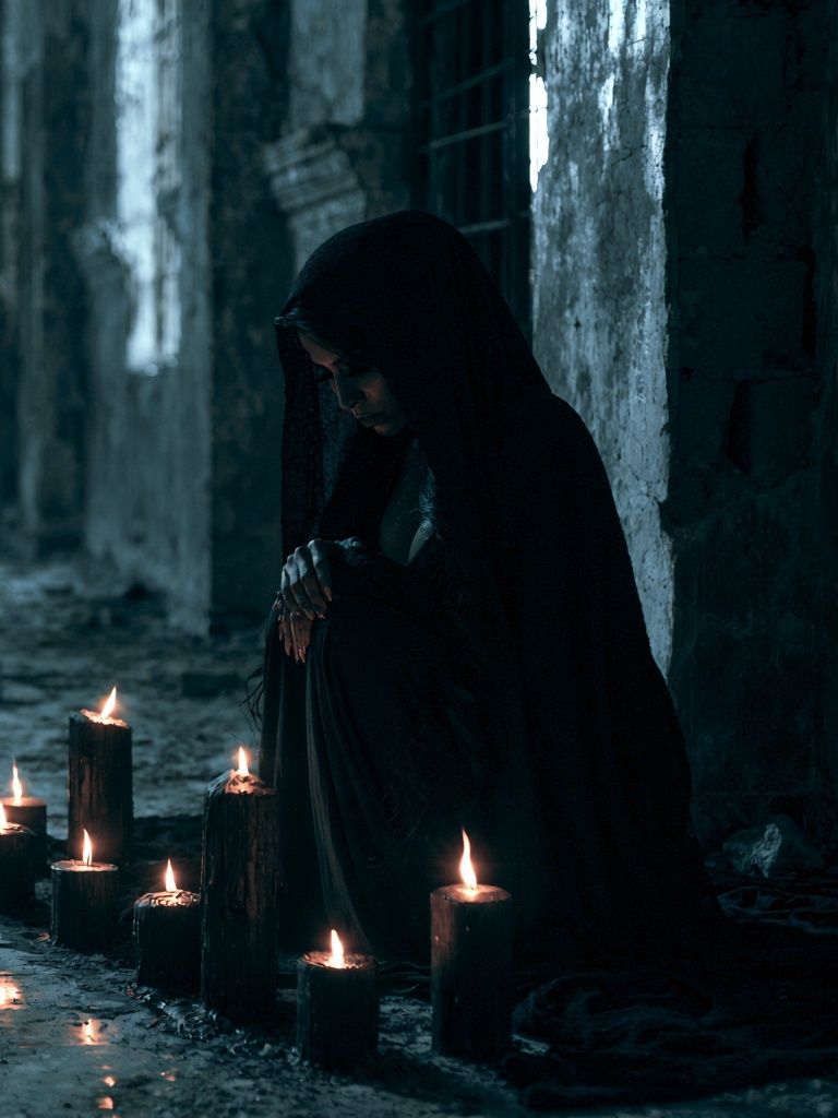 Candlelit Hooded Figure Photography Poster. poster — photography art