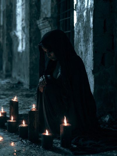 Candlelit Hooded Figure Photography Poster.