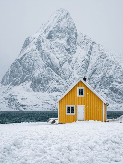 Snowy Mountain Cabin Photography Poster.