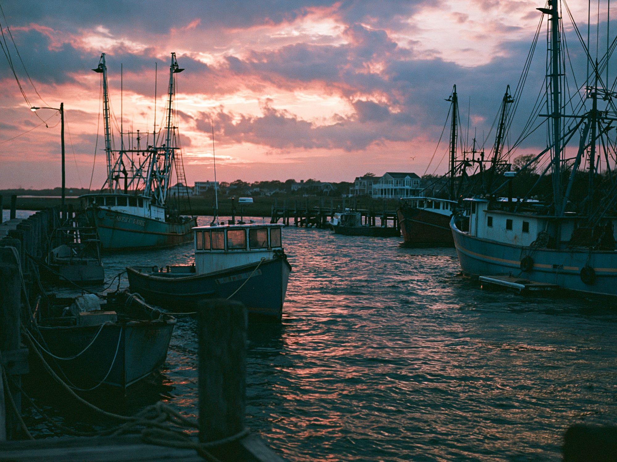 Harbor Fishing Boats Sunset Print. poster — photography art