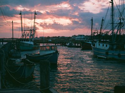 Harbor Fishing Boats Sunset Print.