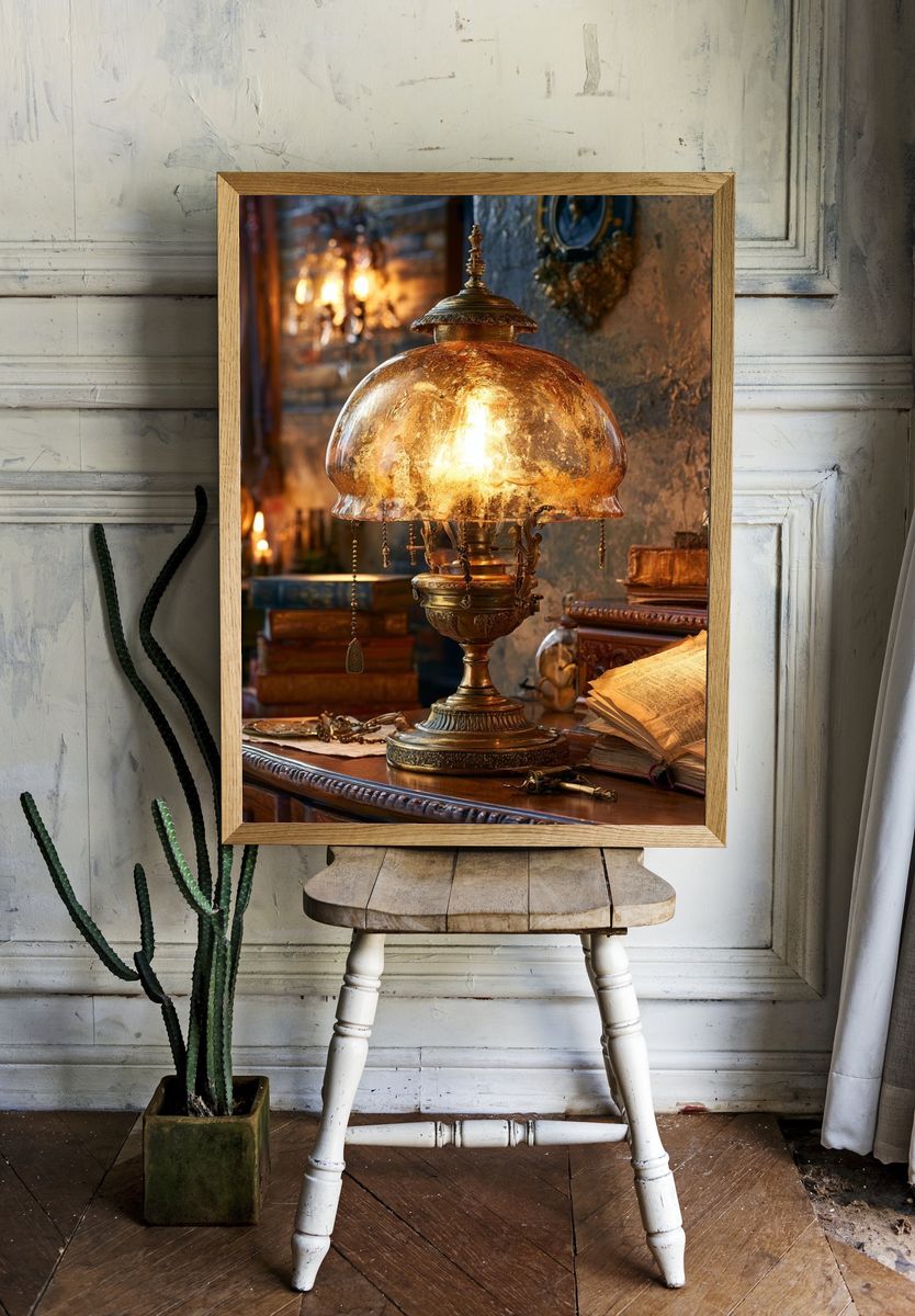 Antique Brass Lamp Still Life Poster. room preview
