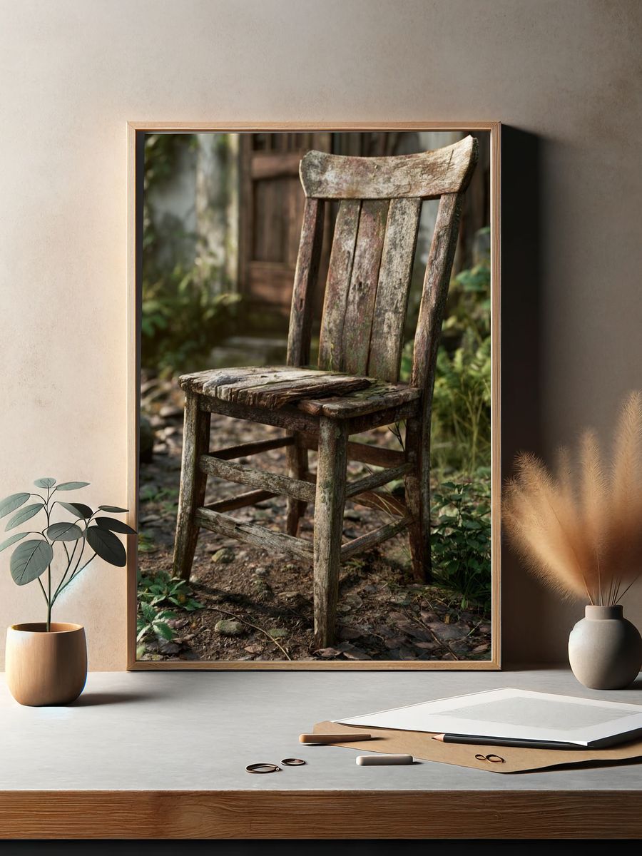 Rustic Wooden Chair Photography Poster. — room view 2