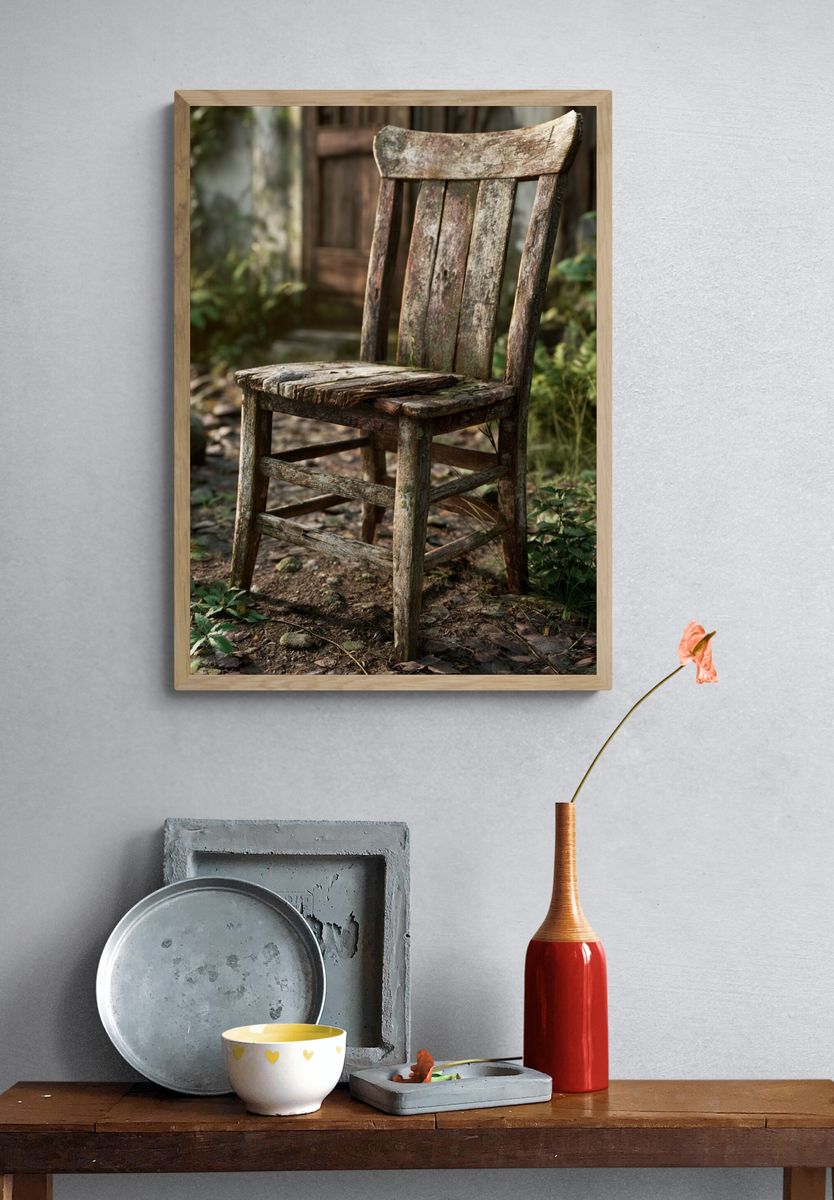 Rustic Wooden Chair Photography Poster. — room view 3