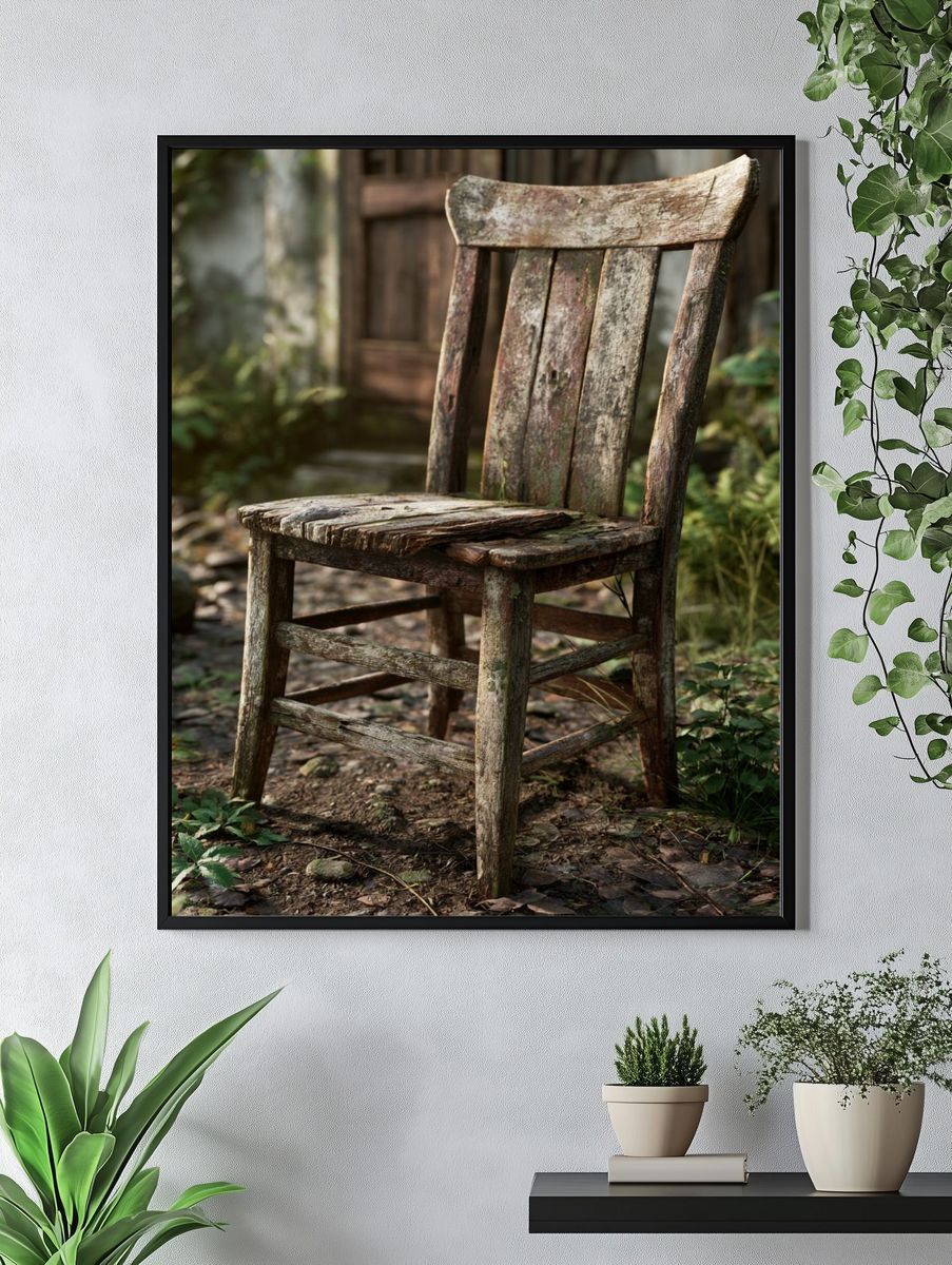 Rustic Wooden Chair Photography Poster. — room view 4