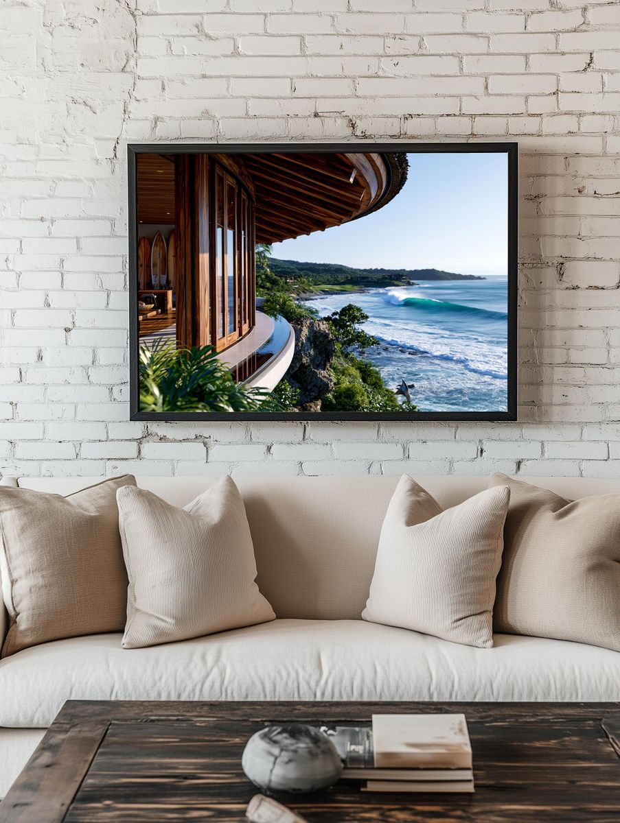 Tropical Ocean Cliffside Photography Poster. — room view 1